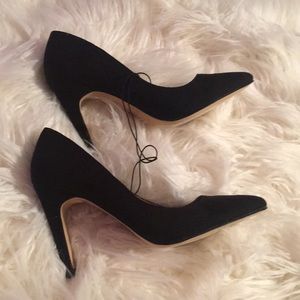 black faux suede stiletto pumps